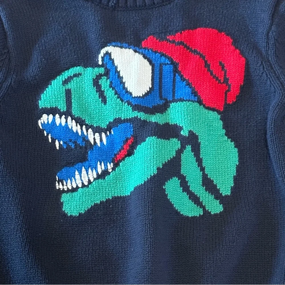 Gymboree XS 4 dinosaur with ski goggles & beanie navy blue sweater toddler boys